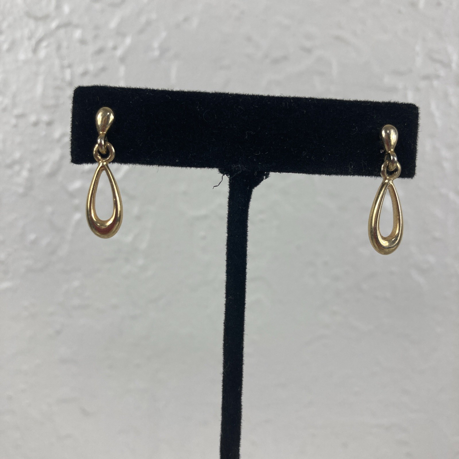 Goldtone Open Teardrop Post Earrings Small 1″ Long Dangle Drop For Pierced Ears