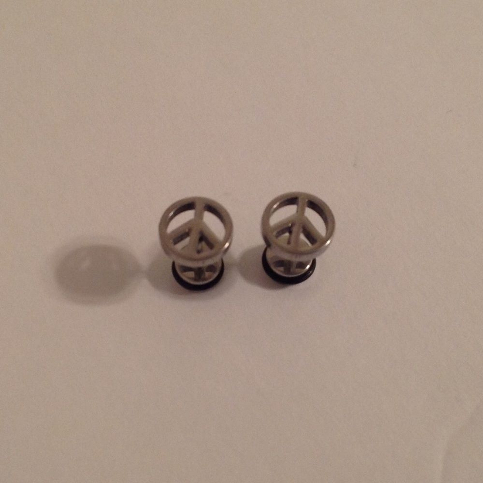 Small Silver Tone Peace Sign Pierced Screw Back Earrings