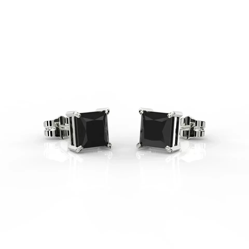 2.50Ct Princess Lab Created Black Diamond Stud Earrings 14k White Gold Plated
