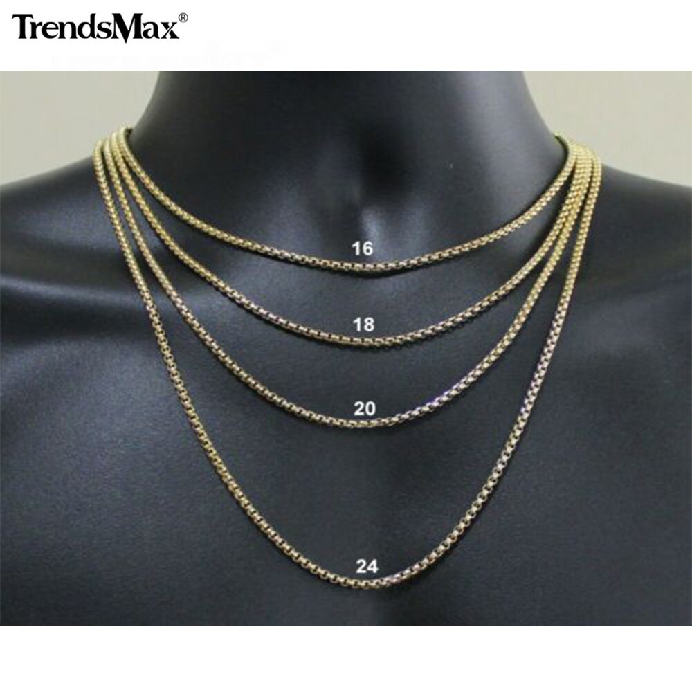 2/3/4/5MM Gold Plated Round Box Chain Necklace Choker Link Men Women 18-30″