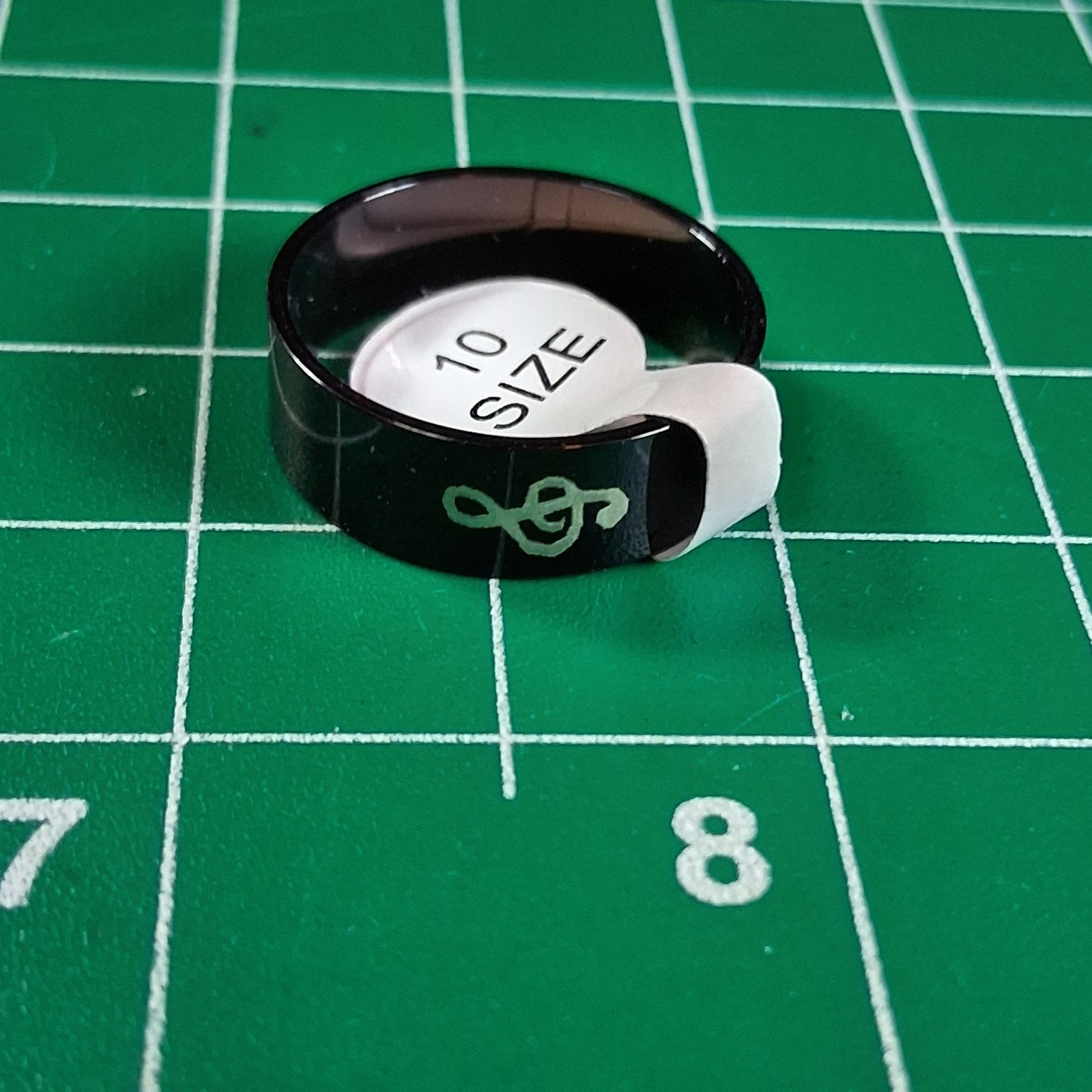 Glossy Black Stainless Steel Size 10 Etched Music Note Design Band Ring