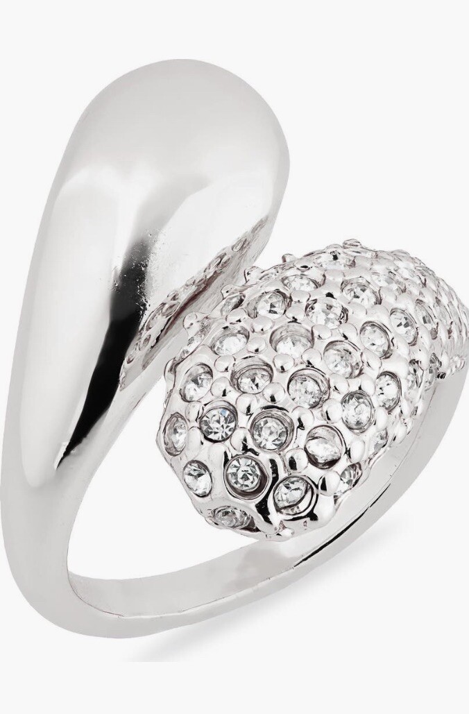 Crystal Bypass Ring Rhodium Nickel Free Plated Size 8 – MSRP $50