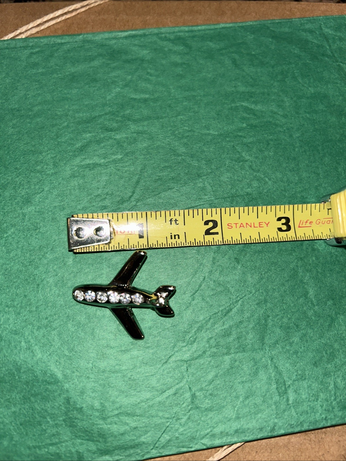 Vintage Airplane Silver Tone Broche/Pin With Crystals Costume Jewelry