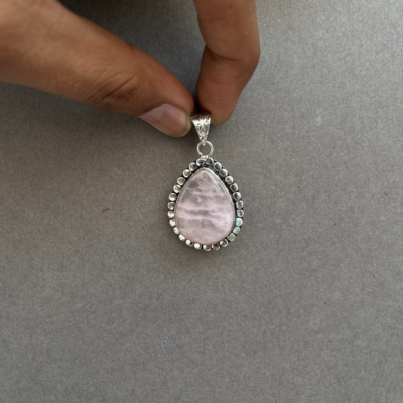 Natural Rose Quartz Necklace Pear Pendant Healing Crystal 24 Inch Chain Gift