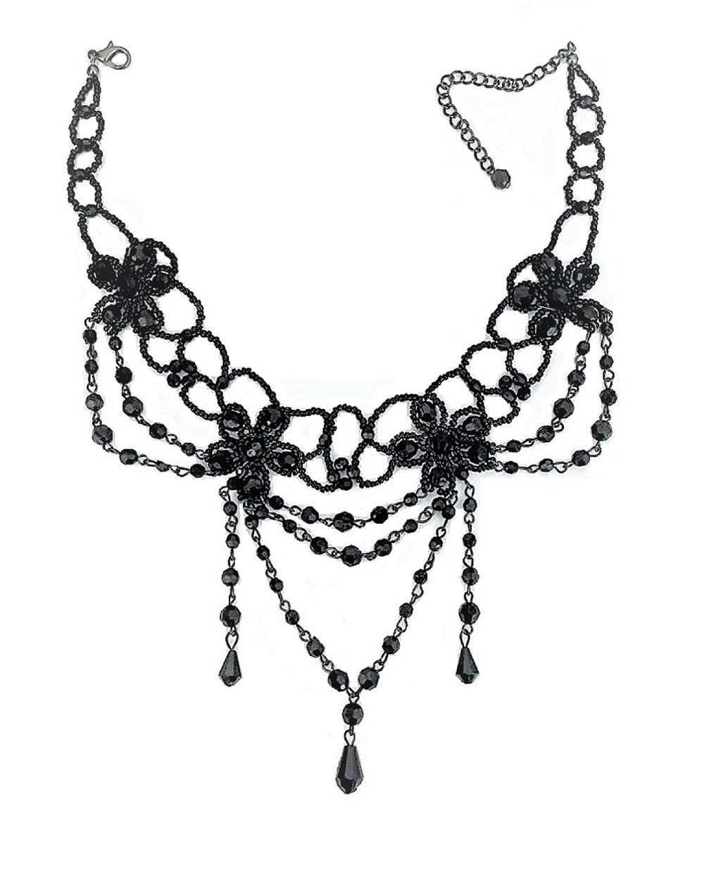 Black Bead Floral Choker Necklace Women Gothic Fancy Party Dress Gift Jewellery