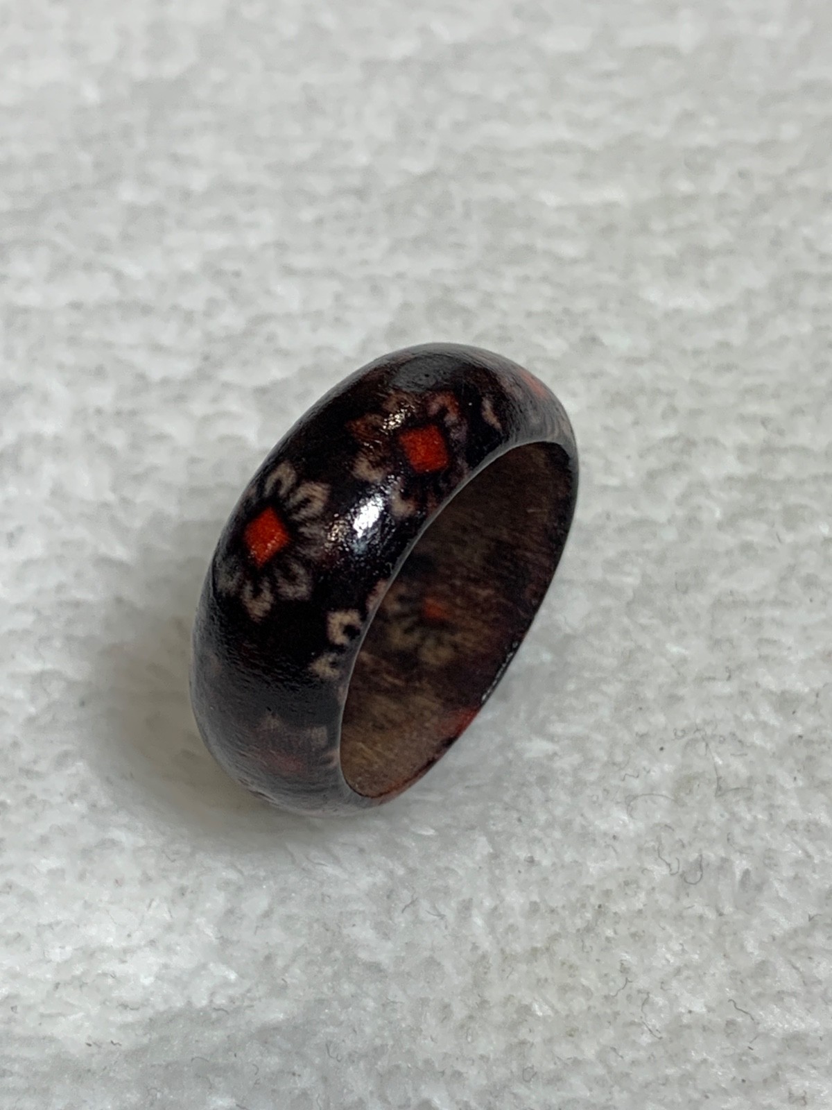 African Totem Ethnic Stamped Pattern Wood Ring Size 10.5