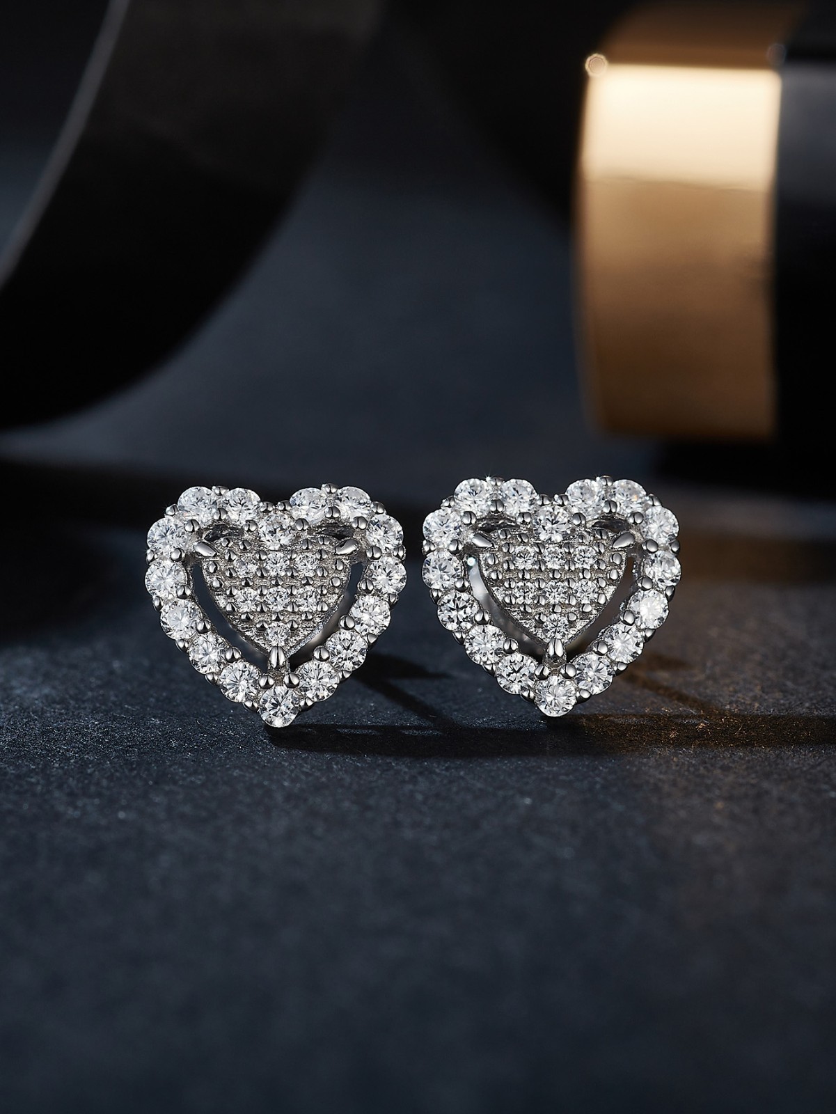 Heart Shape Round Cut Simulated Diamond Stud Earrings In 14k White Gold Plated
