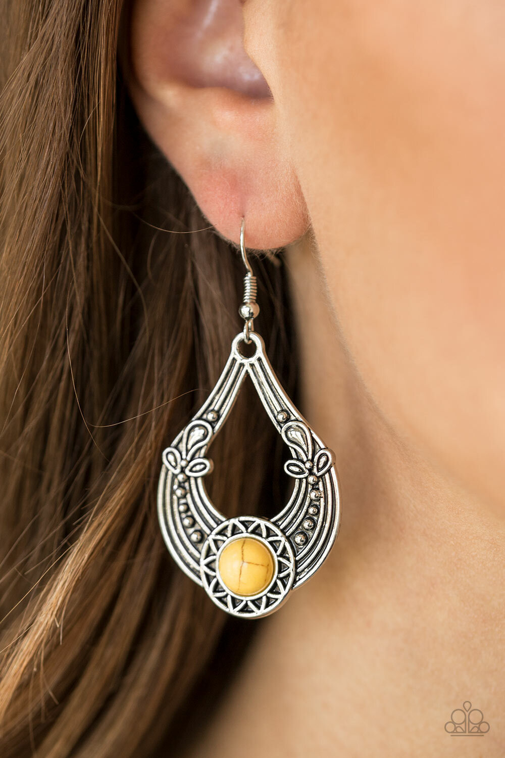 Paparazzi ~ Sol Sonata Yellow Dangle Silver Earrings (Patterns Vary)