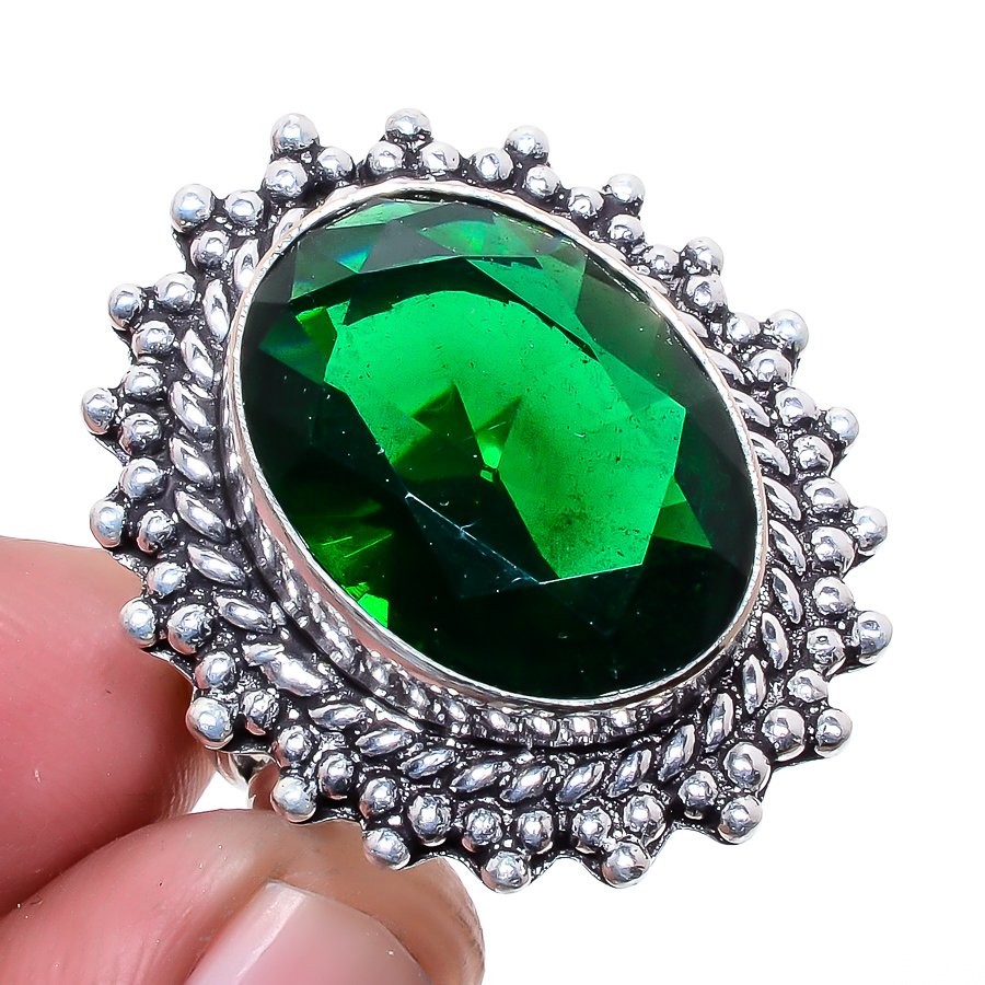 Tsavorite Quartz Gemstone 925 Silver Plated Jewelry Ring s.9 F2599