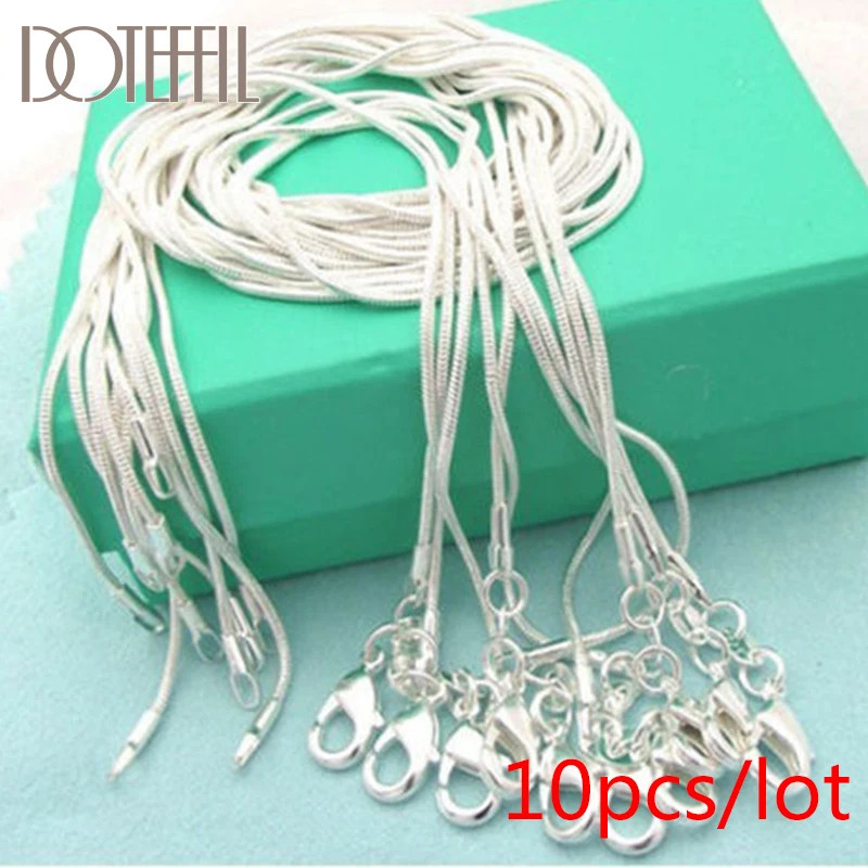 5/10pcs Wholesale 925 Sterling Solid Silver 1mm Snake Chain Necklace For Women