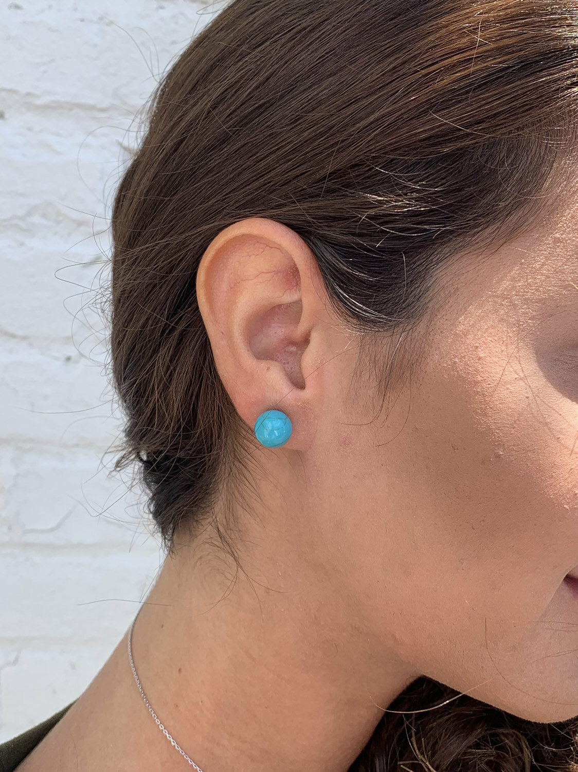 NEW .925 Sterling Silver Simple & Elegant 10mm Blue Turquoise Ball Stud Earrings