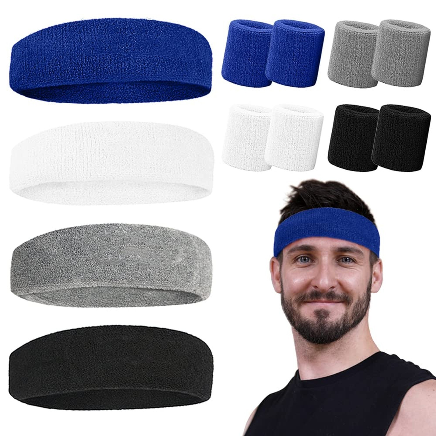 Sports Sweat Bands for Men -12 Pack Sports Headband and Wristbands, Sweatband…