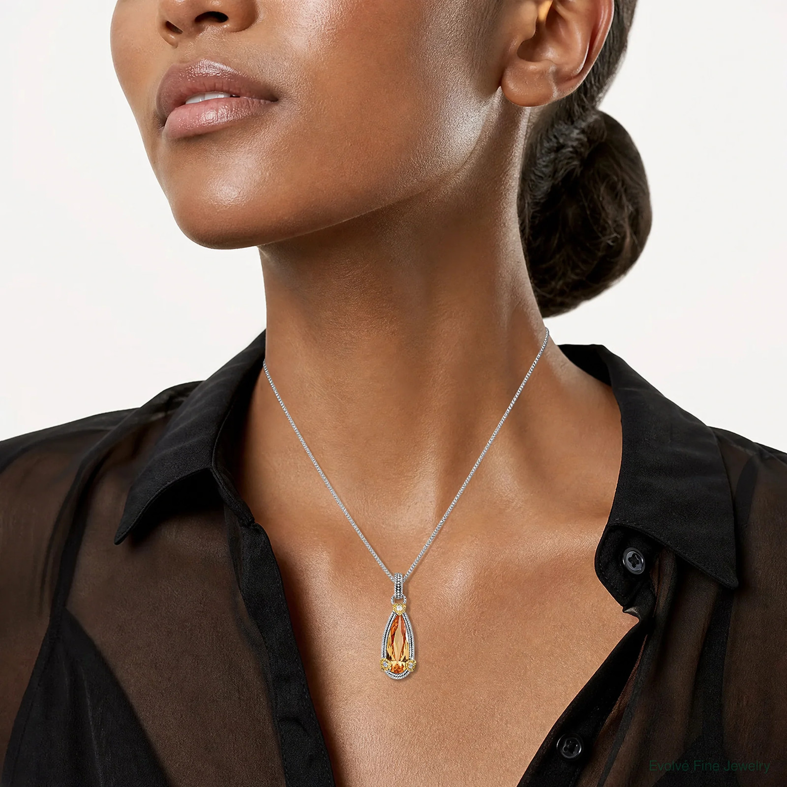 Sterling Silver & Vermeil Rhodium-Plated Champagne CZ Pendant