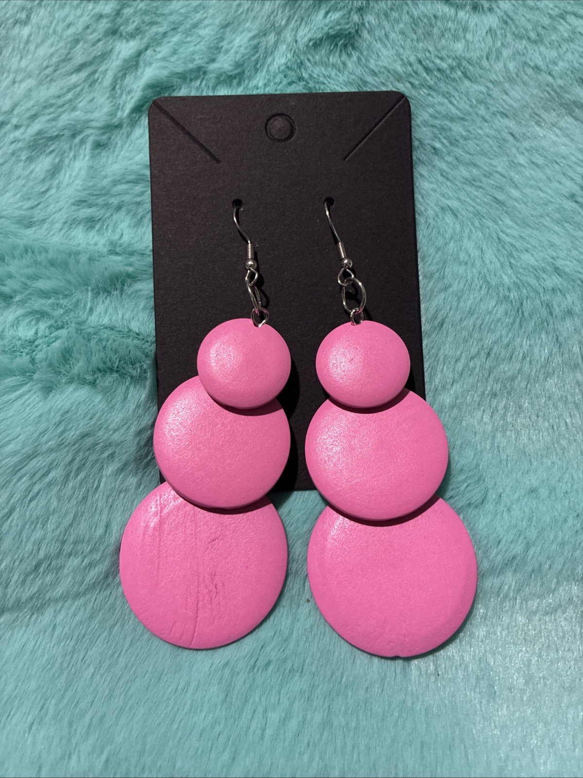 Women’s Pink Drop Style Wooden Earrings Cutout Medium Lightweight Fashion