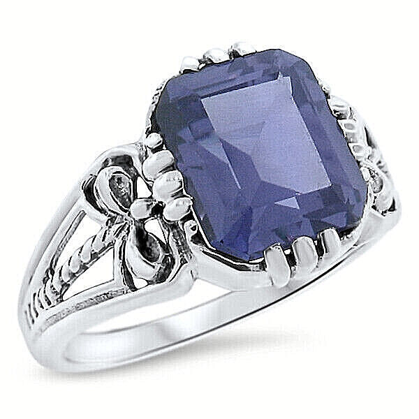 ANTIQUE STYLE 925 STERLING SILVER COLOR CHANGING SIMULATED ALEXANDRITE RING 837Z