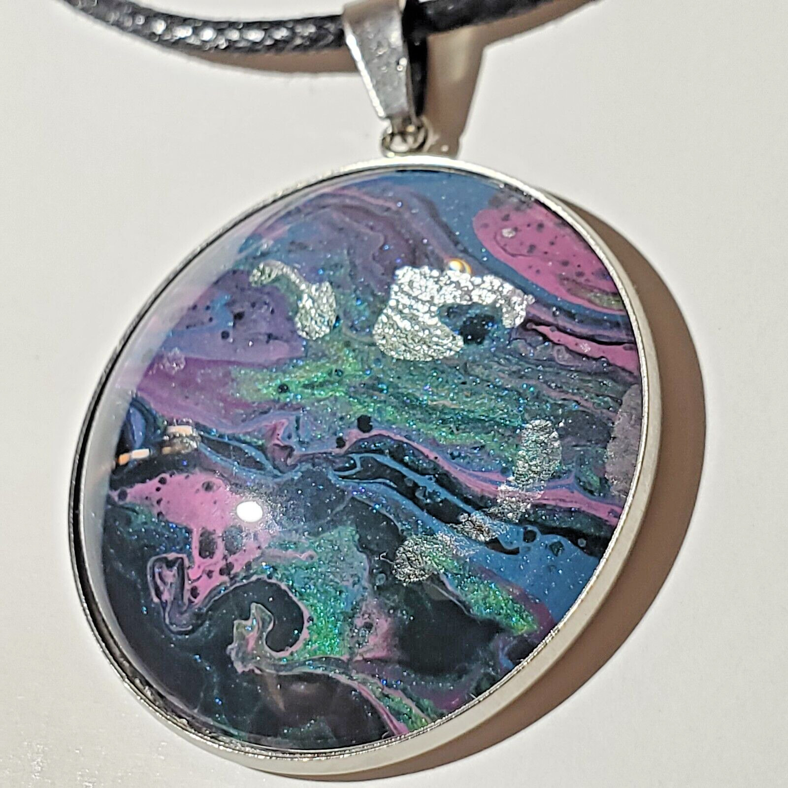 Necklace and Earrings Set, Handmade Acrylic Paint Pour Painting Jewelry, A13