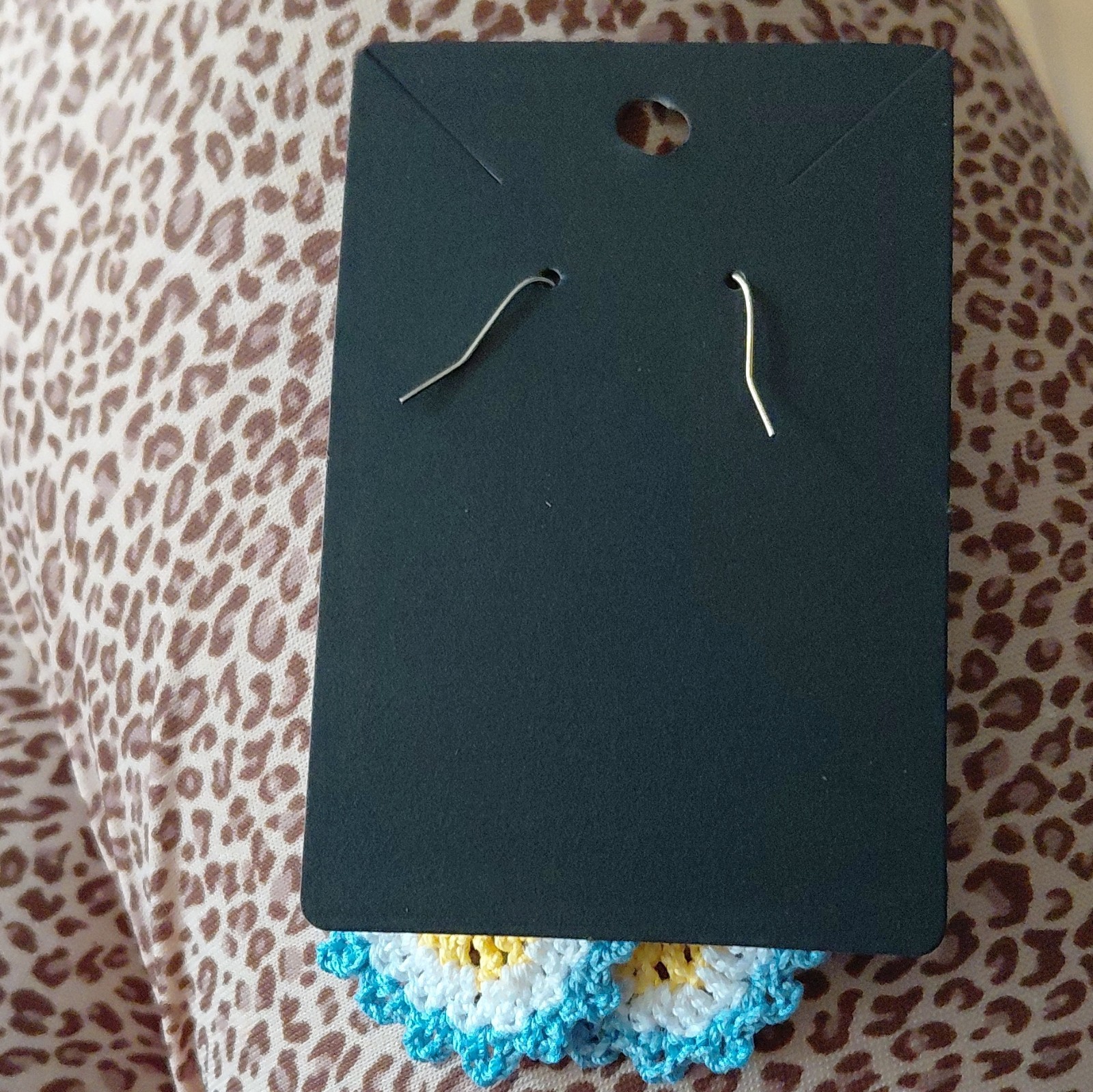 Handmade Crochet Flower Dangle/Drop Earrings Blue White Yellow Hook Boho