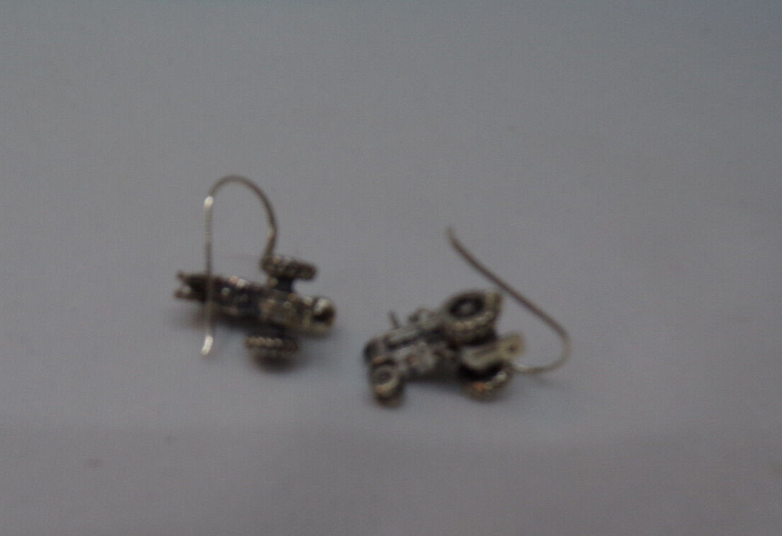 Silver Tone Tractor Dangling Earrings New Without Tags