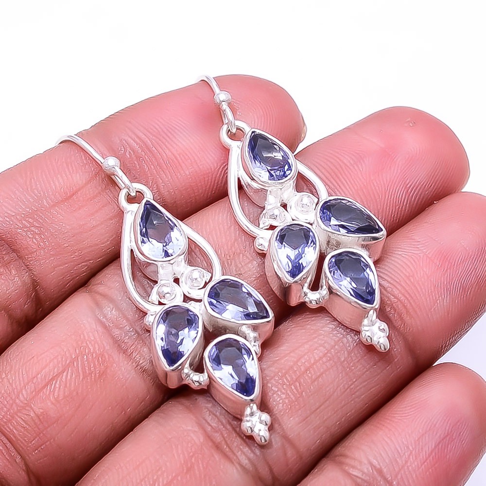 Iolite Multi Collet 925 Sterling Silver Earring 1.95″ E29, Christmas Gift