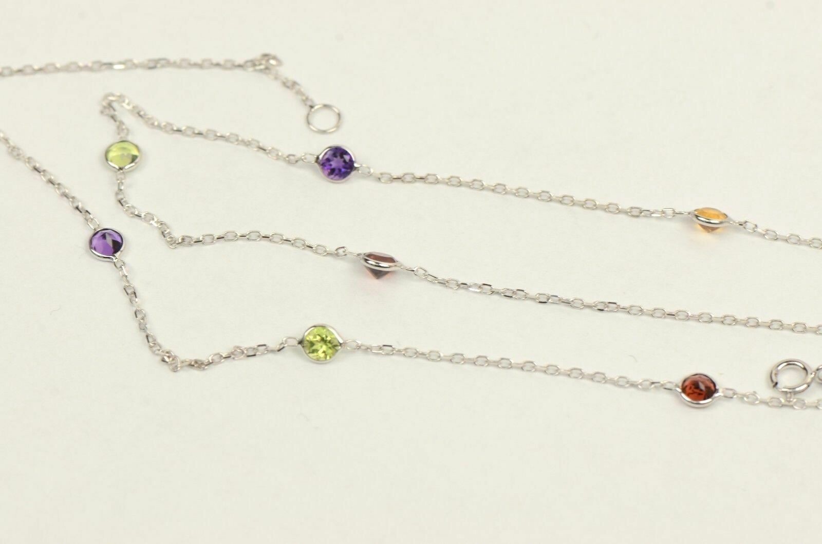 Solid 14k White Gold Multicolor Cubic Zirconia Necklace with Sparkling Stones