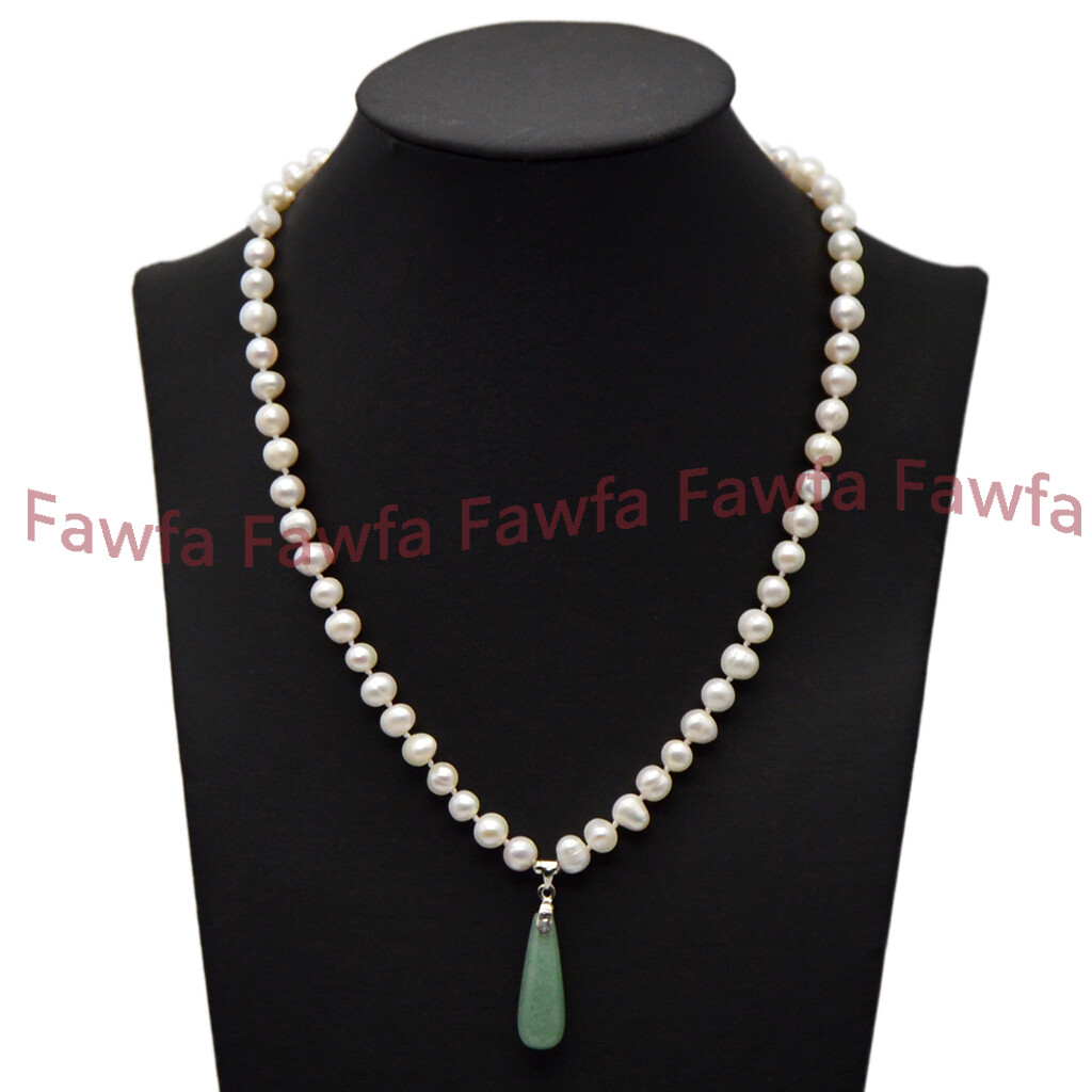 Natural 6-11mm White Freshwater Baroque Pearl Beaded Gems Pendant Necklace 18”