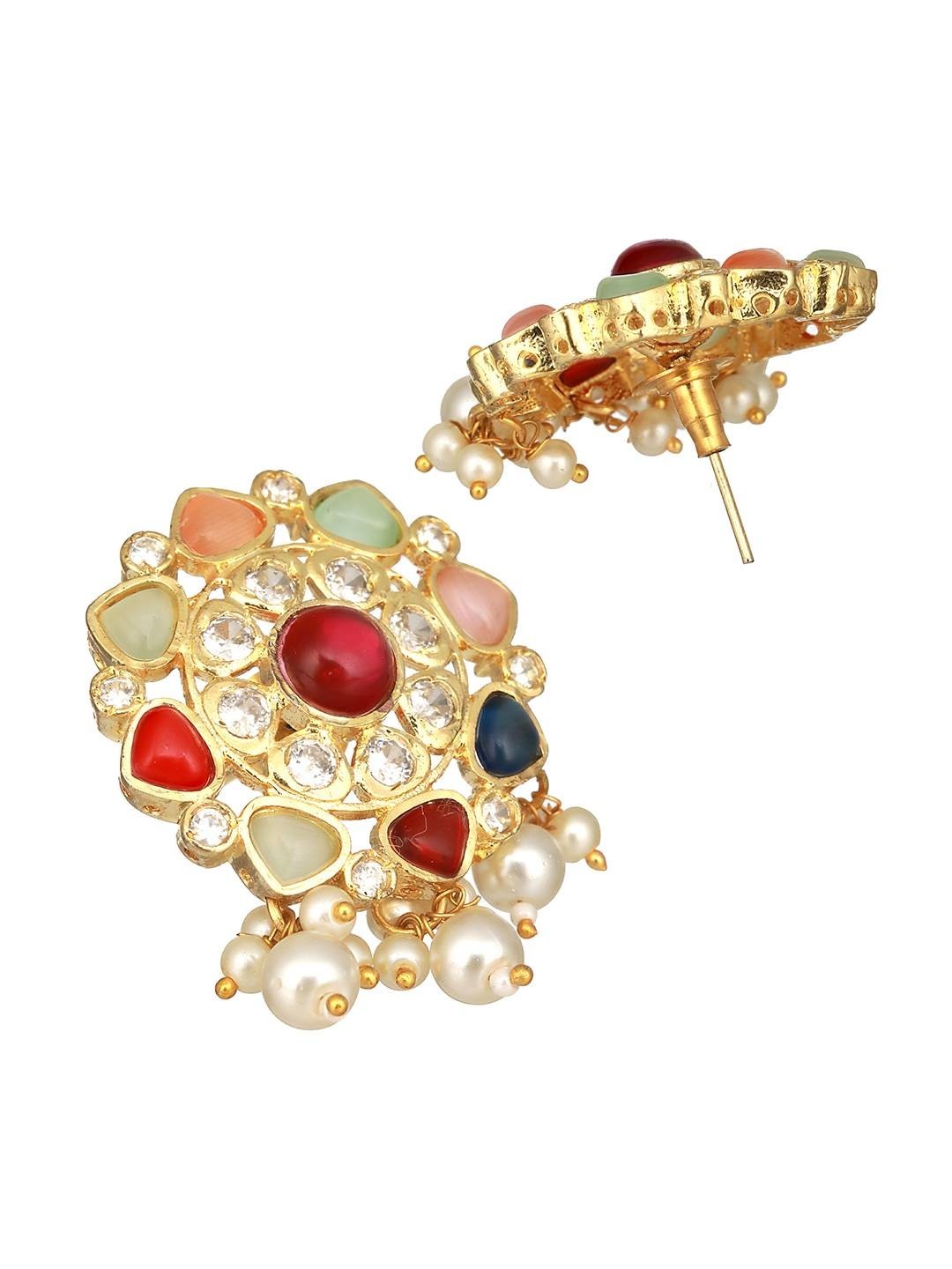 Gold Plated Premium Bridal Wedding Navratan Jadau Sets Long Rani Haar Necklace