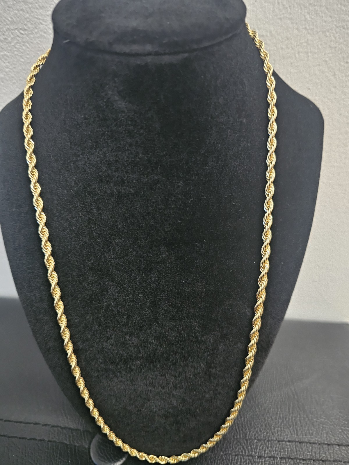 24in. 14K Gold Plated on brass- 2mm Rope Chain Necklace with Velvet Pouch
