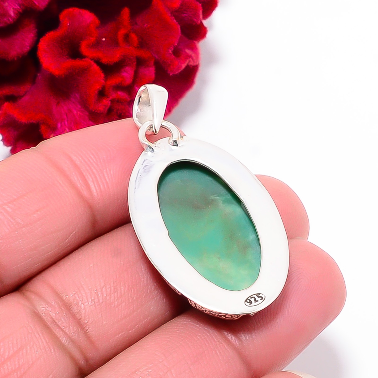 Variscite – Green Turquoise Gemstone 925 Sterling Silver Pendant 1.76″ P102058
