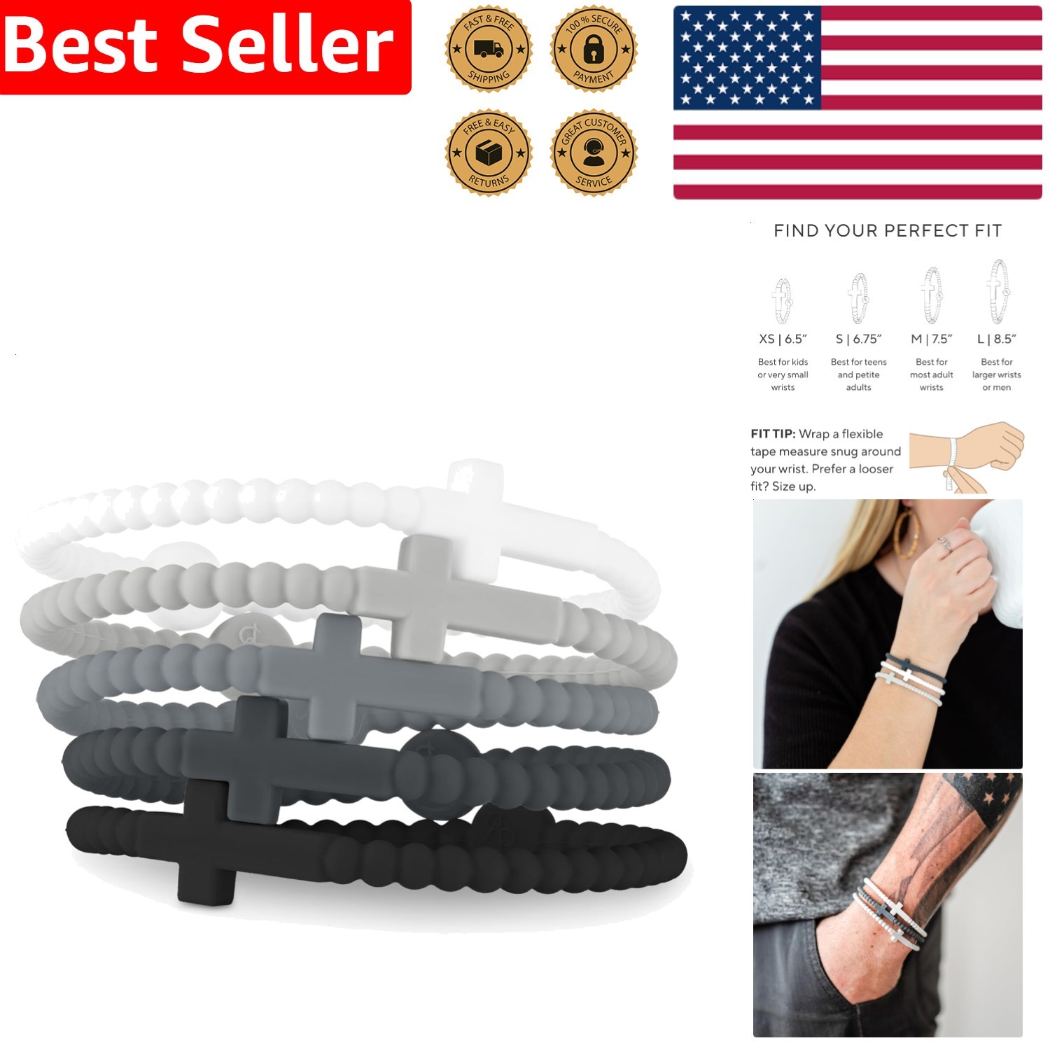 Religious Jesus Bracelets 5 Pack Silicone Large Christian Wristbands For Boys