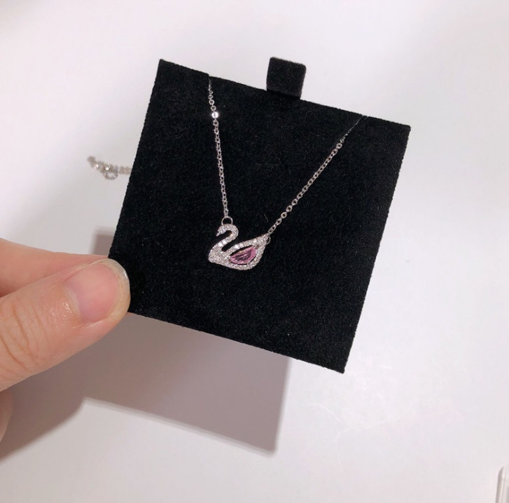 Women 925 Sterling Silver Pink CZ swan pendant necklace Stud Earrings gift E21