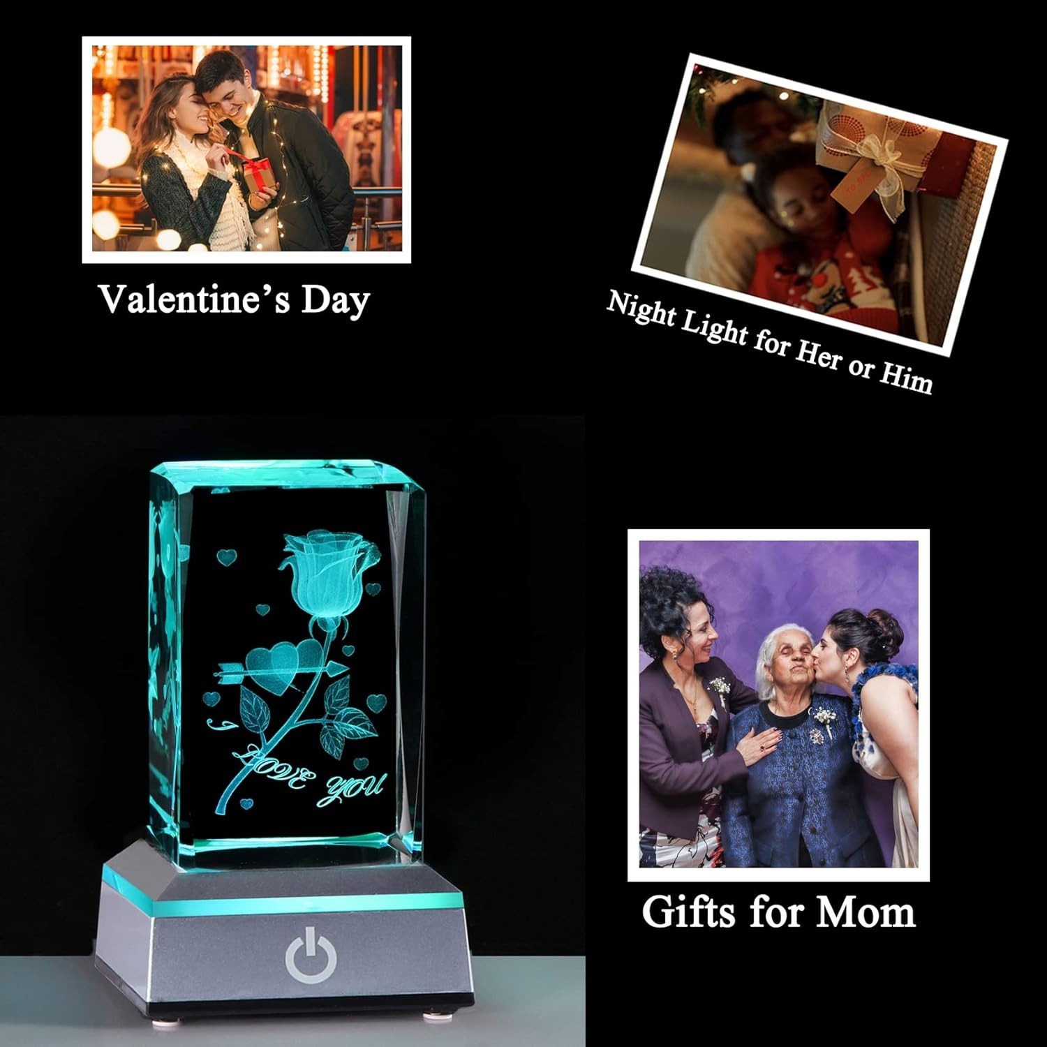 Crystal Rose Night Light Gift, Romantic 3D Laser Flower for Anniversary Birthday