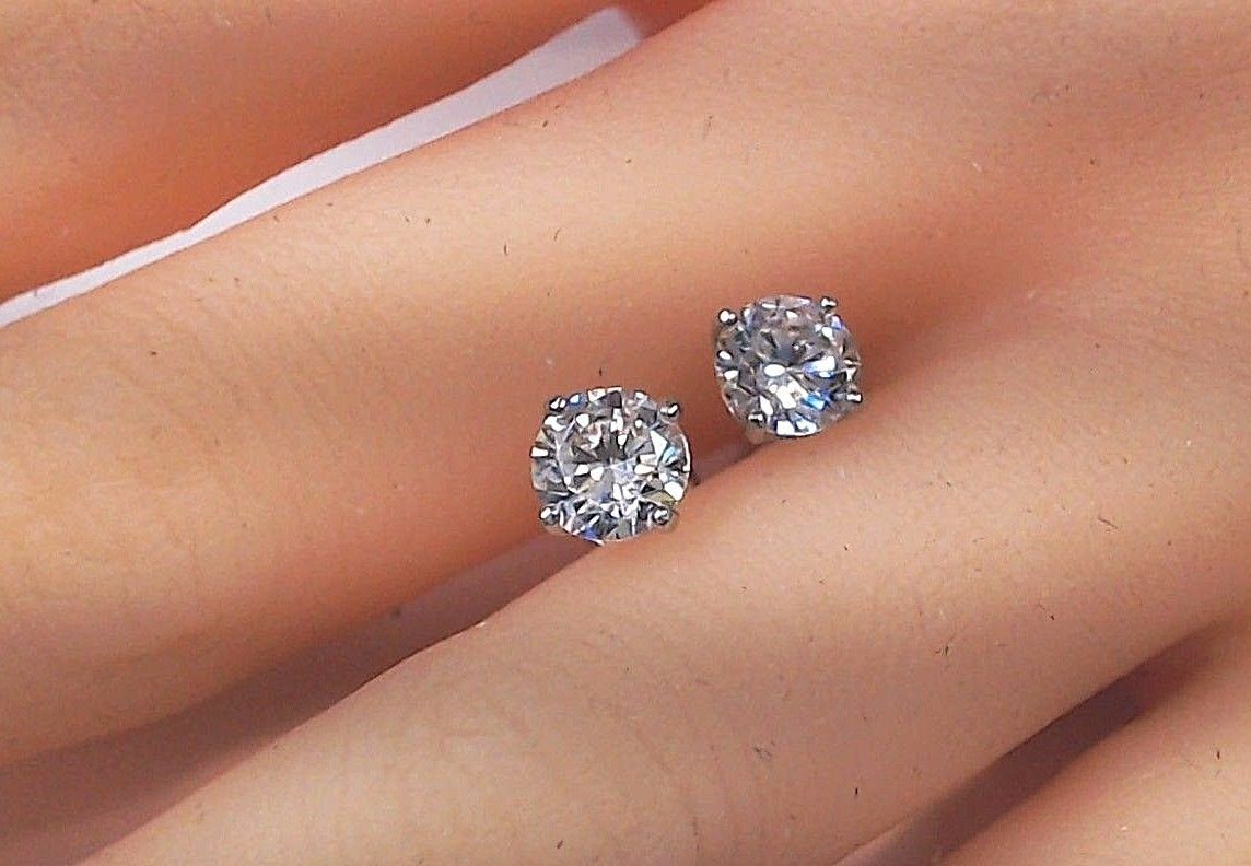 5Ct Round Simulated Diamond Stud Earring Solid Silver 14K Gold Plated Men Women