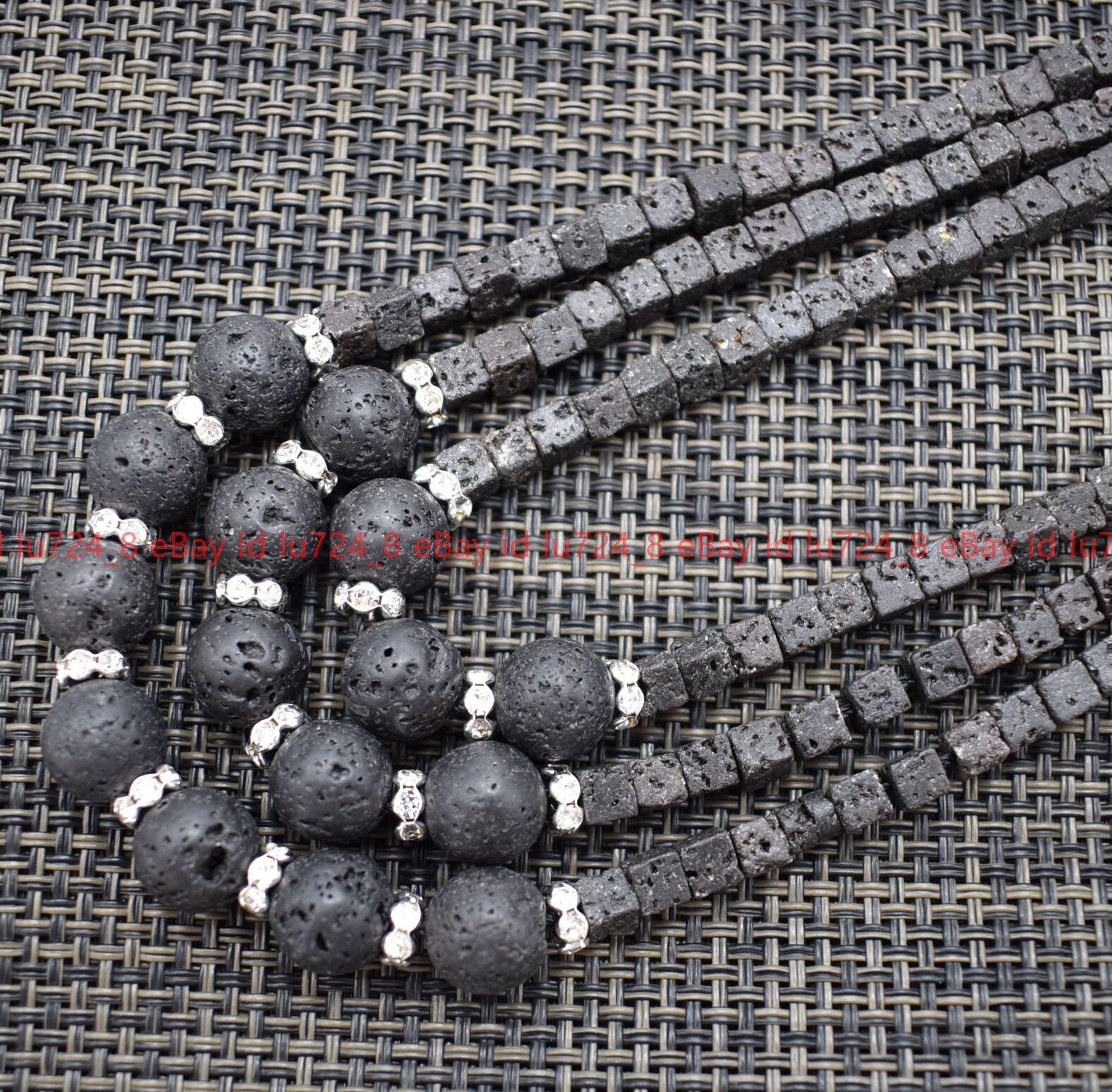 Multiple Styles 3 Rows 5x5mm Square &Round Black Lava Rock Gems Necklace 18-20″