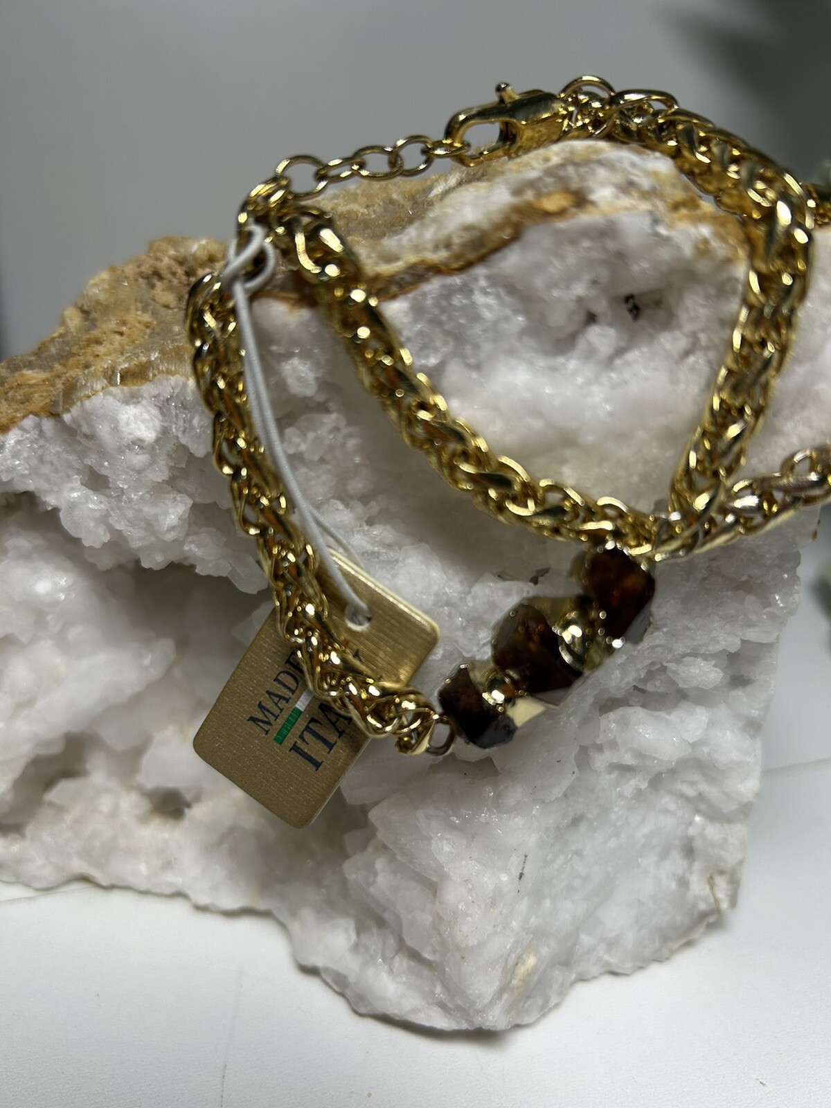 18k Gold Plated 925 Sterling Silver & Raw Citrine gems bracelet Italy Mia Fiore