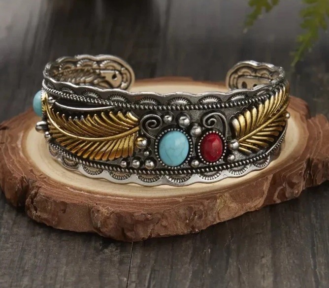 Silvertone Turquoise Tibetan Bracelet Bangle Cuff Jewelry Gift Western Boho