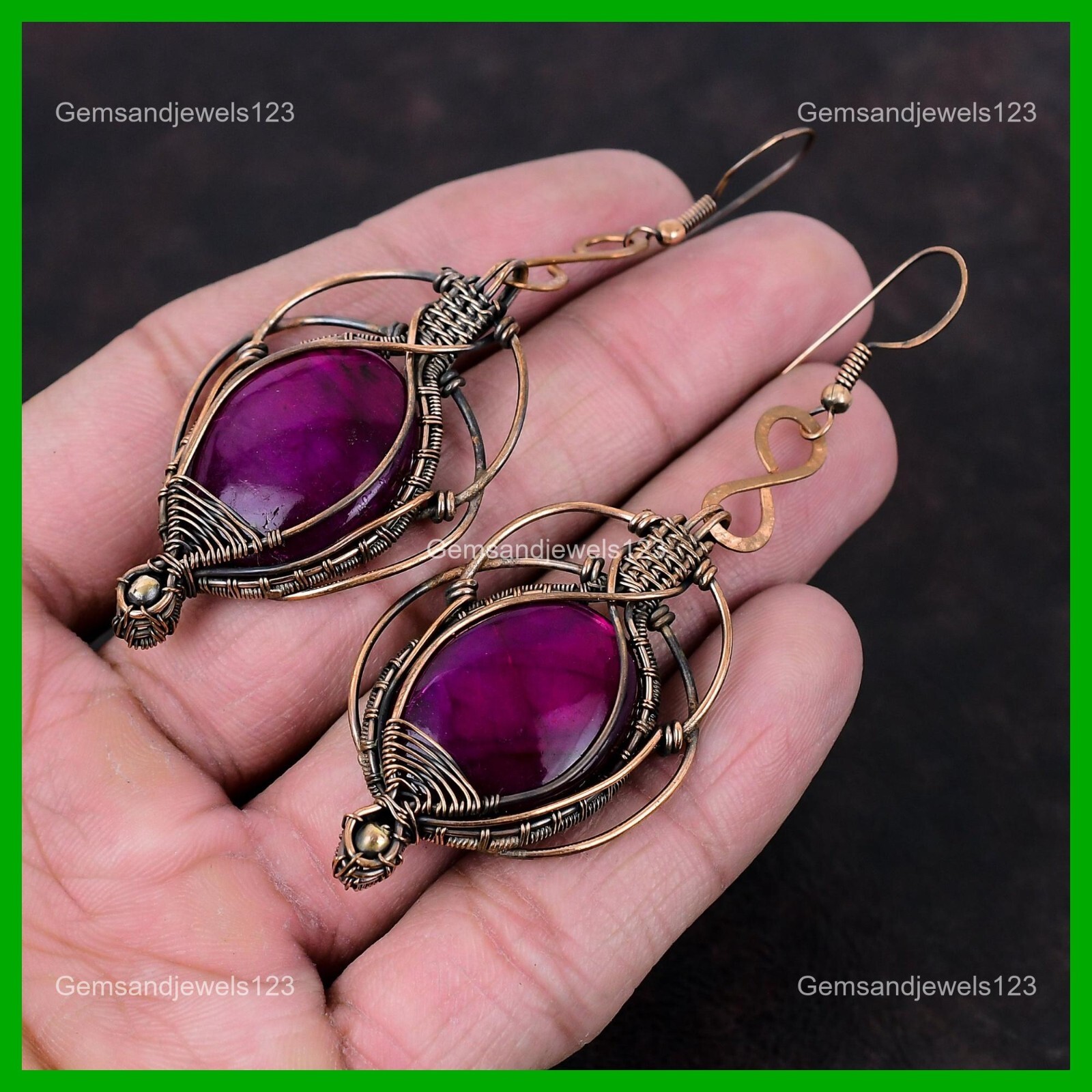 Copper Purple Fire Labradorite Gemstone Birthday Drop Dangle Earrings Jewelry