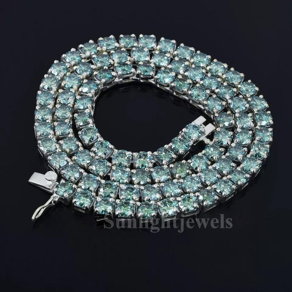 Blue Diamond Necklace, 18Inches, 40 Ct 5mm Certified -Great Luster,