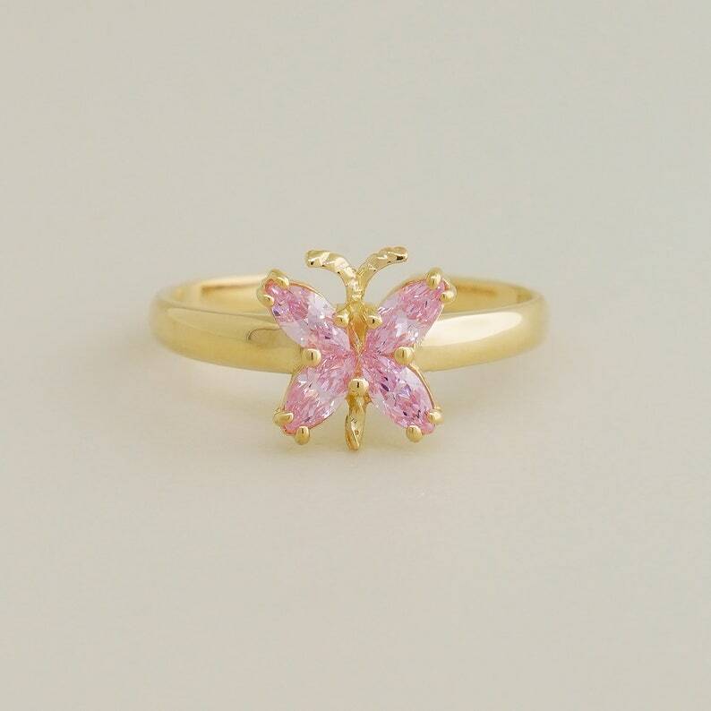 1Ct Pink Cubic Zirconia Women’s Butterfly Adjustable Toe Ring 925 Silver