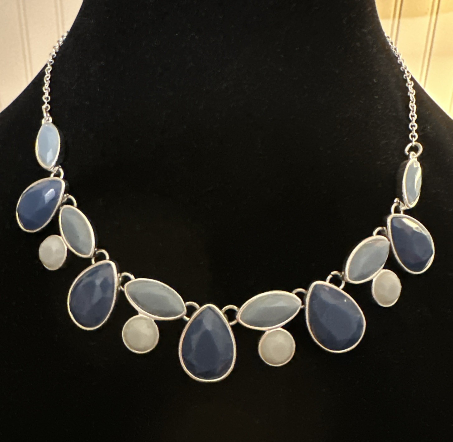 Liz Claiborne Statement Necklace In Silver, Blue, and Cream Subtle Pop of Color!