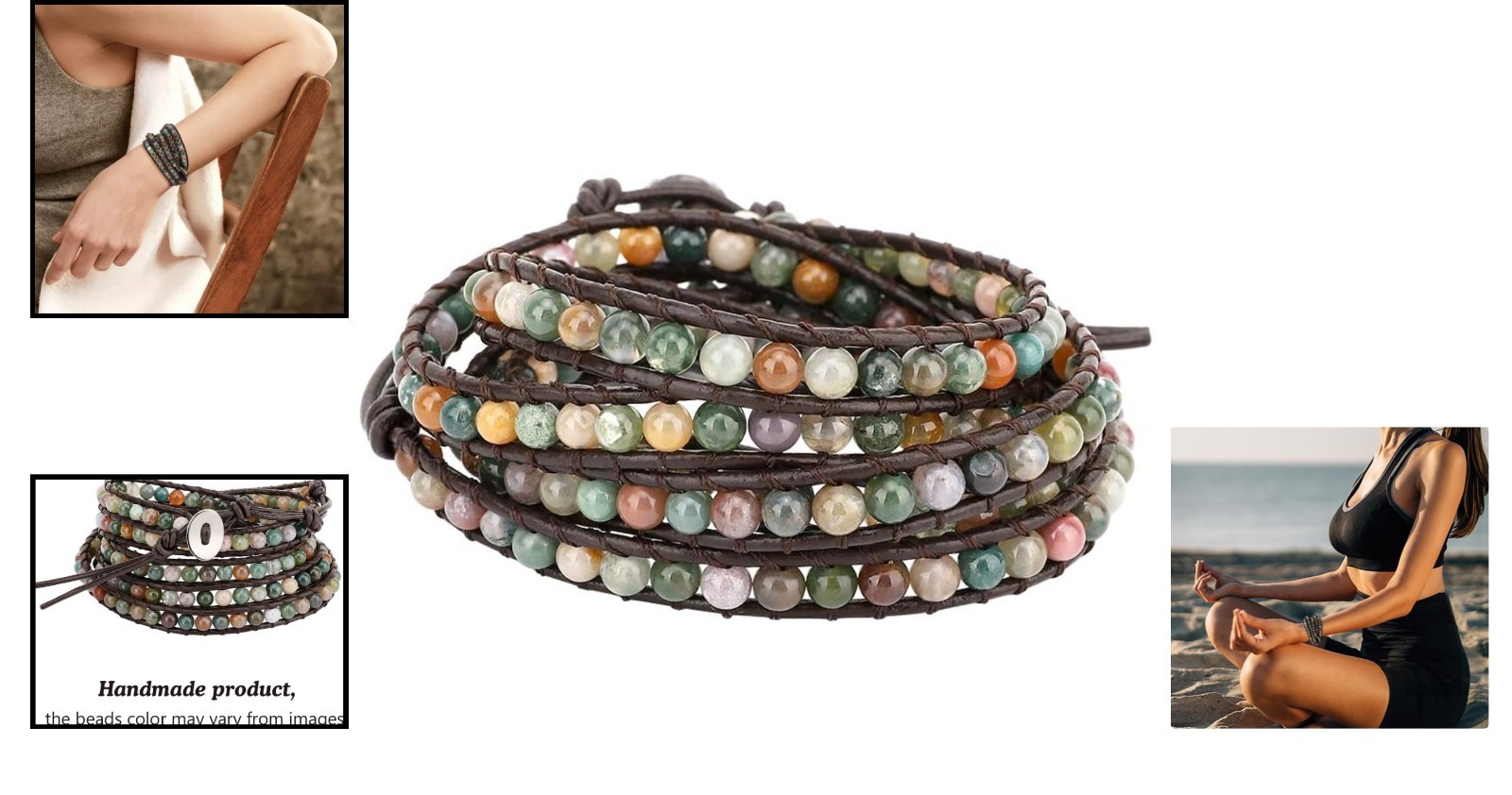 Elegant Multi-Layer Leather and Bead Wrap Bracelet for Women – Adjustable Size