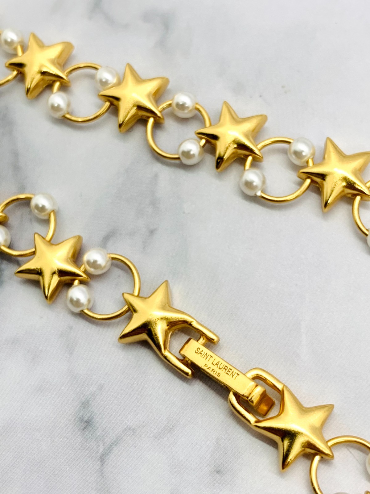 YSL YVES SAINT LAURENT Vintage Star Pearl Necklace – Pre owned / LD4639