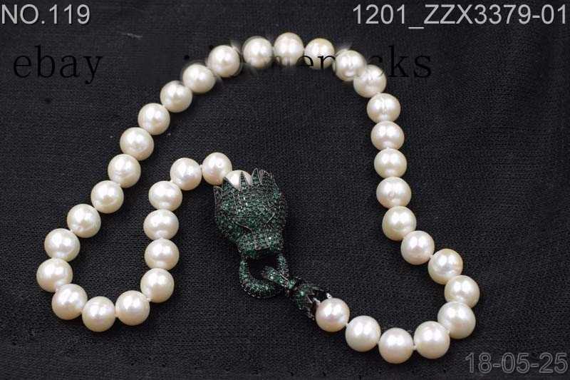 nature freshwater pearl white near round 11-12mm necklace 18″CZ clasp