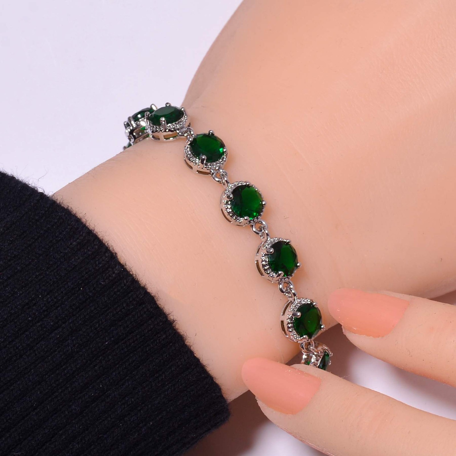 Tsavorite Gemstone 925 Sterling Silver Tennis Bracelet 7.99″ B85, Gift for her