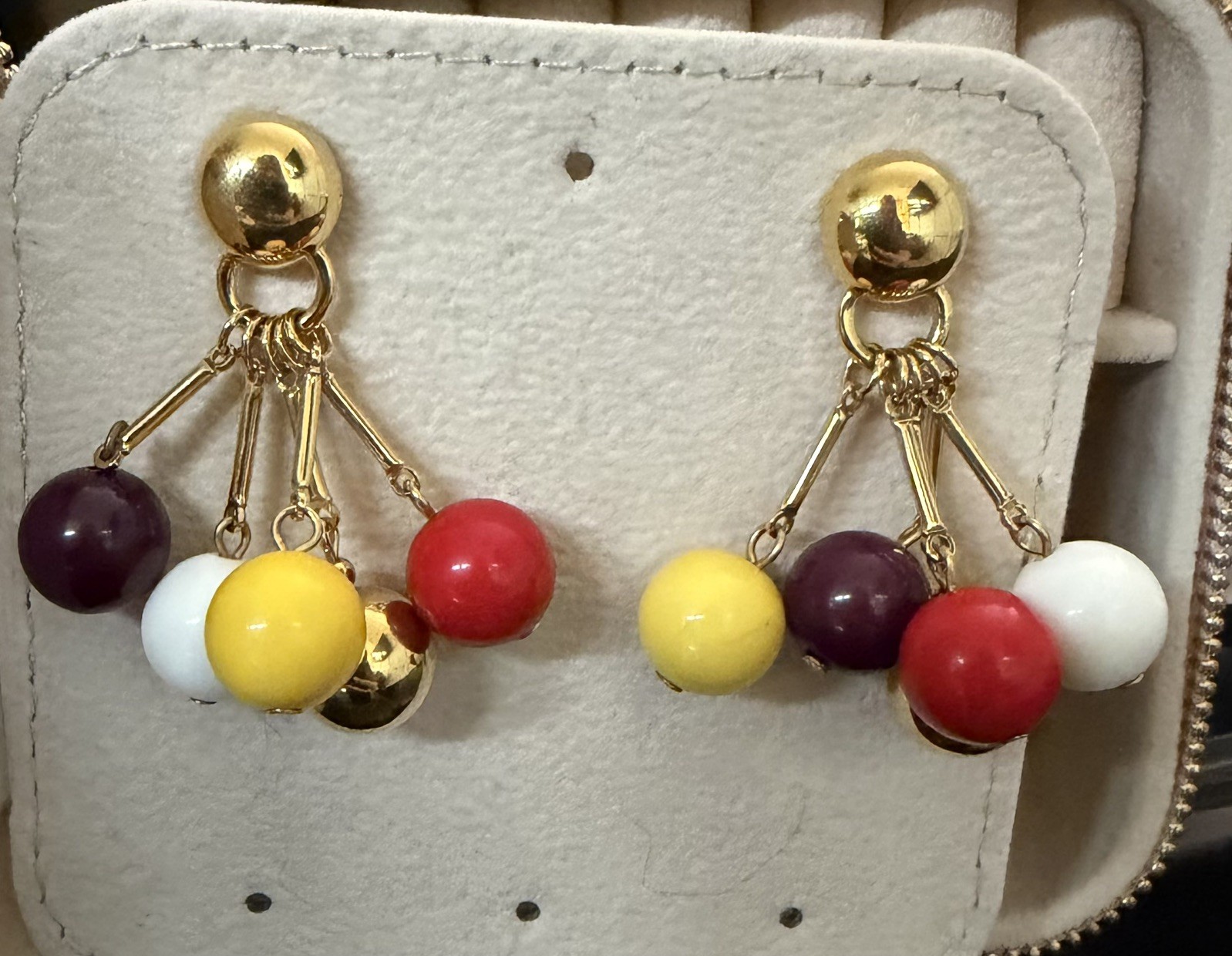 Vintage Liz Claiborne Multi Color Bead Drop Earrings Gold Tone Vintage 80s Post
