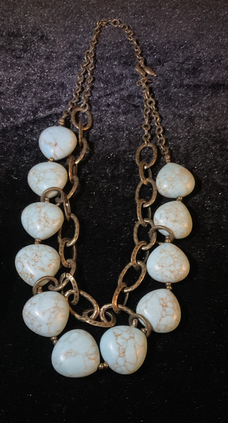 Premier Designs Necklace With Faux Pearl Turquoise & Bronze Tone Approx 20″