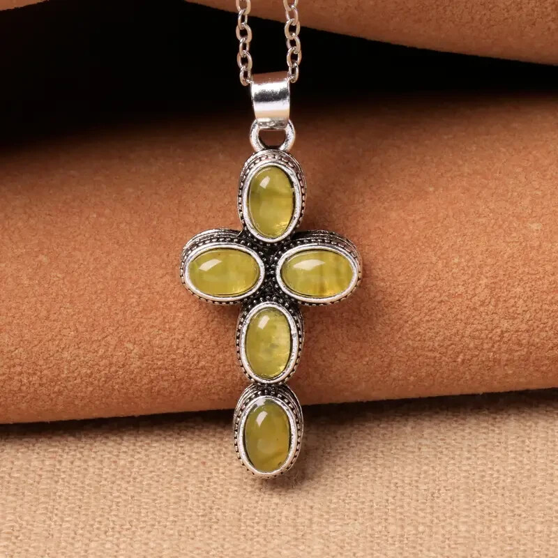 1pc Alloy Long Water Drop Pendant Necklace, Synthetic Gemstone Necklace Men
