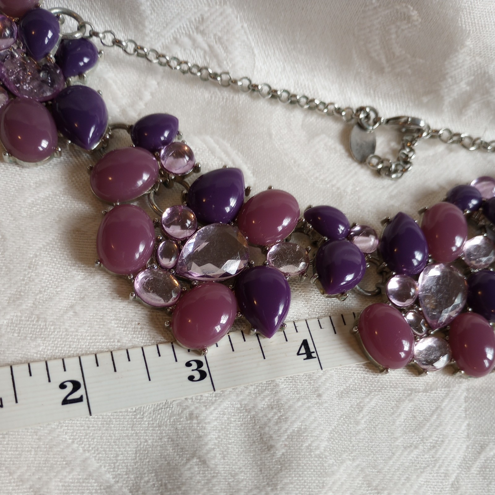 WHBM purple cabochon rose sparkling rhinestone bib statement 18″ Necklace