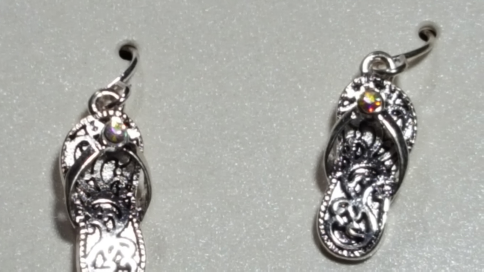 Flip Flop Necklace & Earrings Set Silver Color Rhinestone Bling Beach Sandal