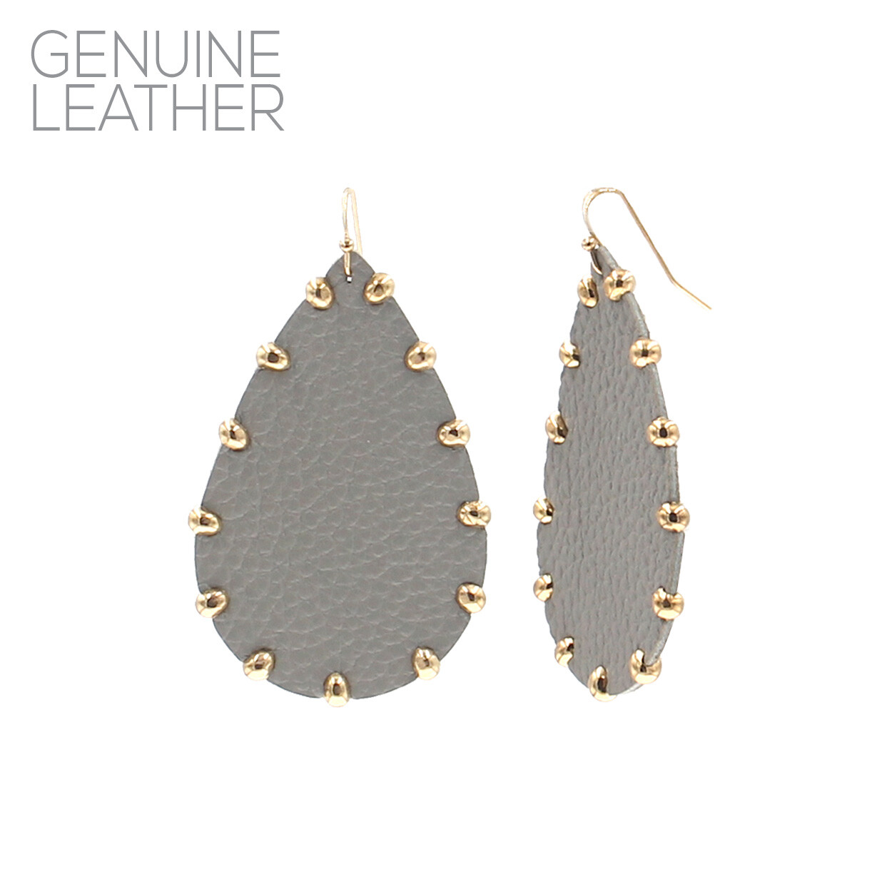 Genuine Leather Gold Studded Teardrop Earrings in 4 Colors (1.57×2.60in)