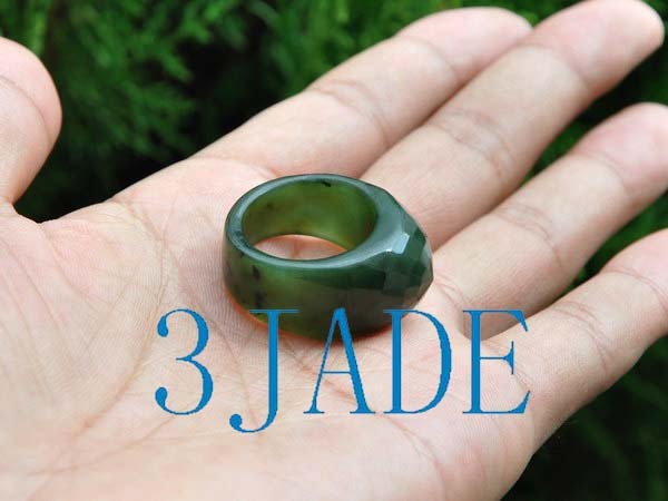 Faceted A Grade Natural Green Nephrite Jade Ring Size 10 1/2